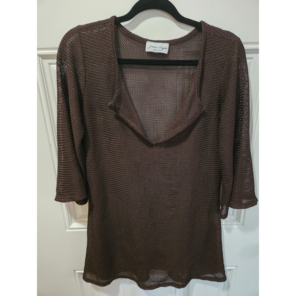 VTG Jordan Taylor Swimsuit Cover up Brown Mesh 3/4 Bell Sleeve Beach Wear Medium